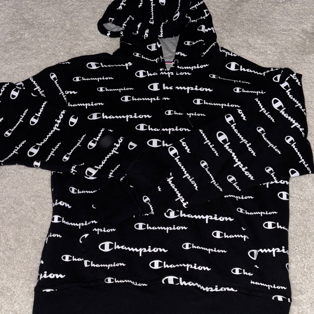 Champion Black and White Logo Hoodie
